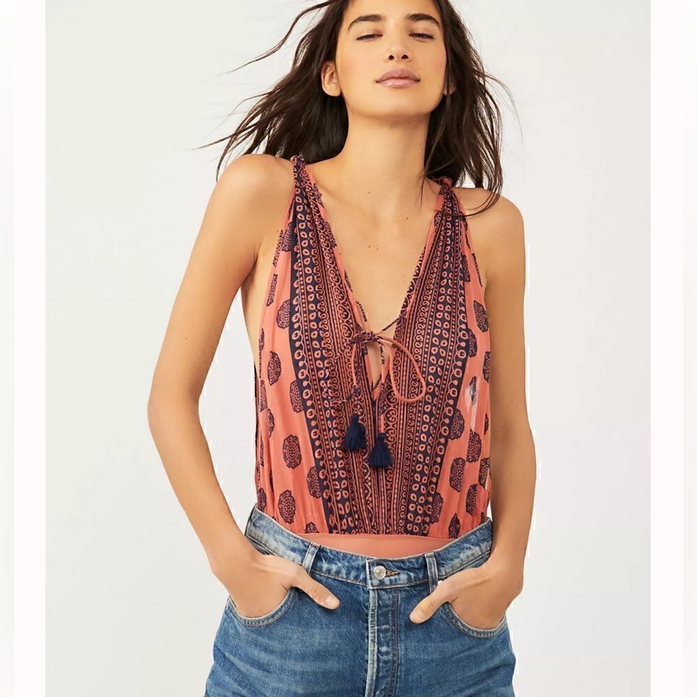 NWT Free People Soul Of The Sun Bodysuit Earth Nature Tank Bodysuit Tassel Boho - Picture 5 of 11